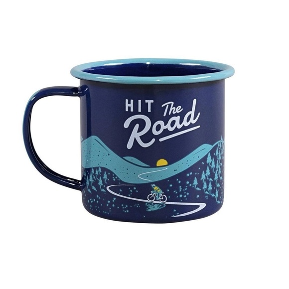 NWT  Set of FOUR Gentlemen's Hardware Enamel Mug 11 oz "Hit the Road" / Navy - Picture 2 of 8